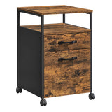 VASAGLE Archivador Móvil con 2 Cajones, Archivador de Oficina con Ruedas, Compartimento Abierto, Marco de Acero, Estilo Industrial, Marrón Rústico y Negro Tinta OFC71X