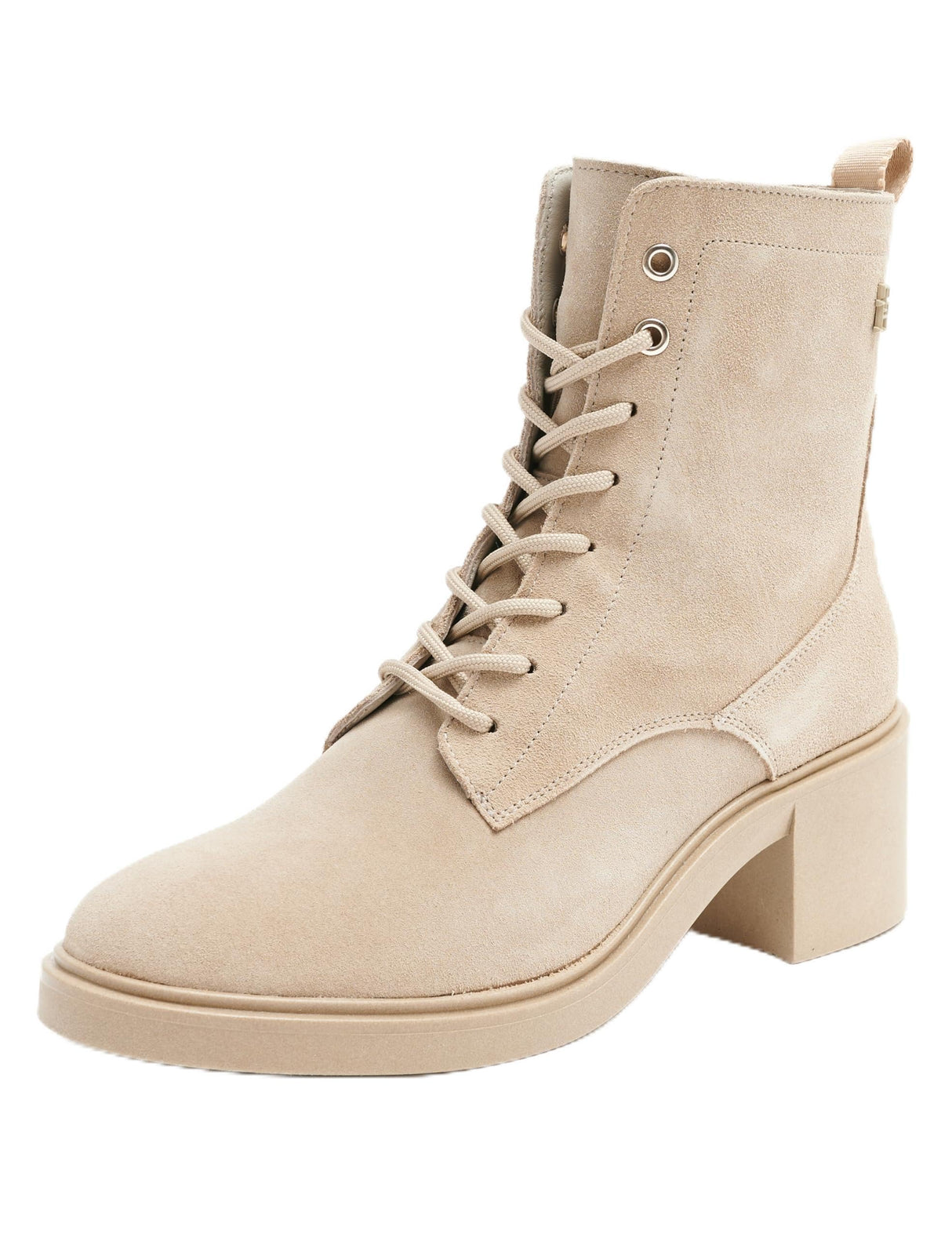 Tommy Hilfiger Botines Mujer Suede Mid Heel Laceup con tacón, Beige (Beige), 39 EU