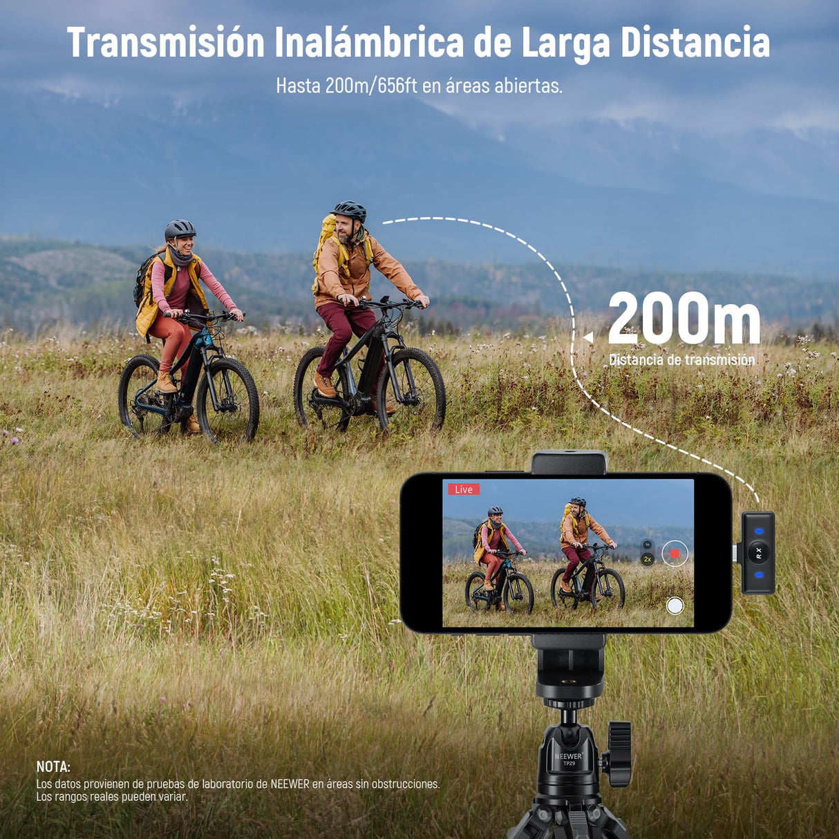 NEEWER Micrófono Lavalier Inalámbrico para iPhone Mini Mic Solapa Set Cancelar Ruido y Estuche de Carga USB C OTG Batería 24H 200m Alcance Compatible con iPhone 16 15 Android PC Portátil, KM18