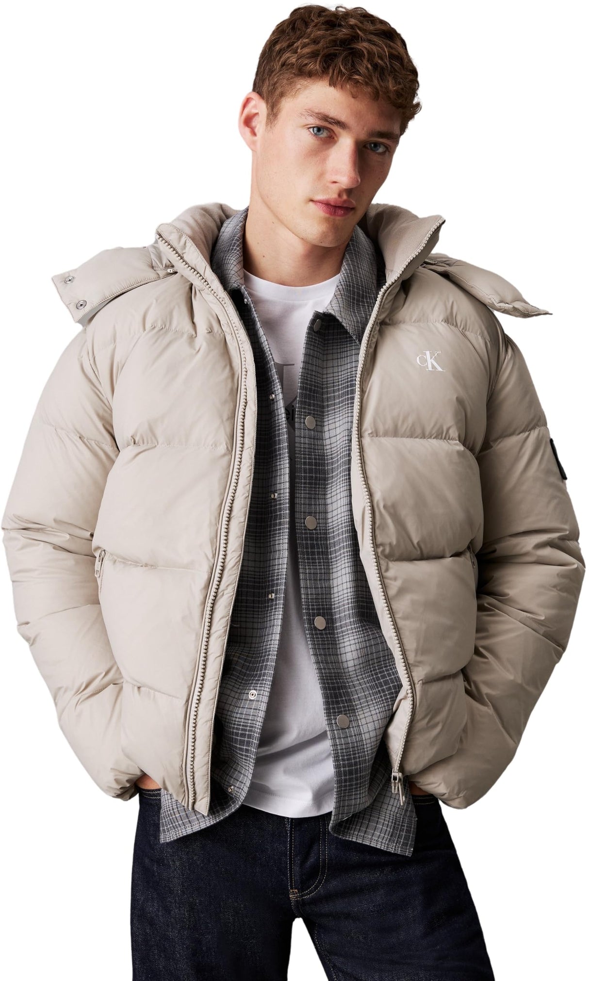 Calvin Klein Cazadora acolchada Hombre Essentials Down Jacket con capucha, Gris (Flint Gray), XL
