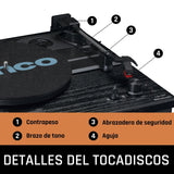Lenco Turntable LS-101 - Giradiscos Bluetooth - Altavoz Externo con 2 x 10 vatios RMS - 3 velocidades - Transmisión por Correa - Negro