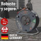 Brennenstuhl Enrollacables Garant V2 IP44 50m exterior (Made in Germany, 3 tomas de corriente con contacto de puesta a tierra, plástico especial)