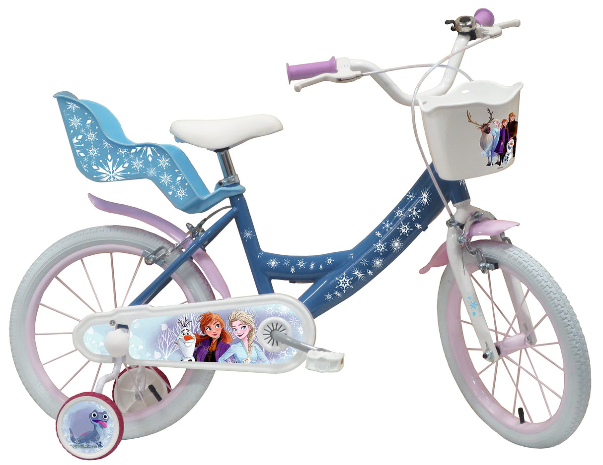 JNHCD Vélo Reine Des Neiges 16'' Fille Casque. Bicicleta de 16 Pulgadas para niños, Frozen y Casco, Azul y Blanco
