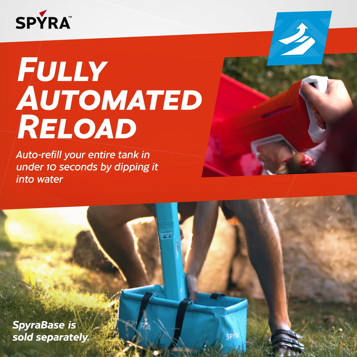 SpyraThree Potente Pistola eléctrica de Agua, Recarga automática, 3 Modos de Juego, indicador LED de Disparo y batería, Alcance de 15 Metros (Rojo)