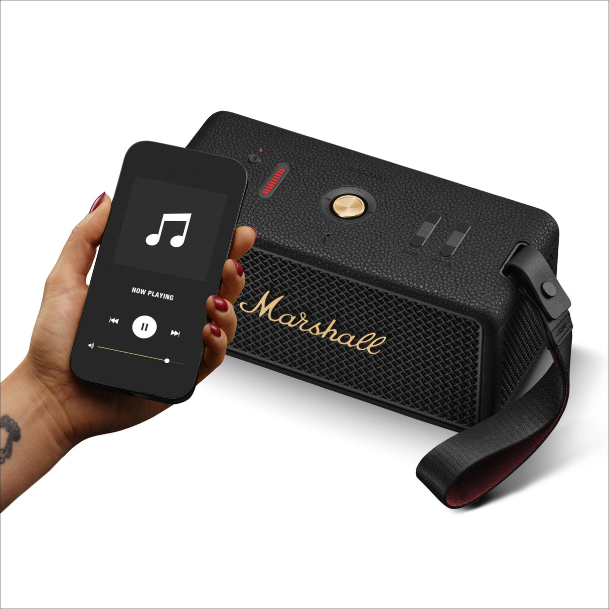 Marshall Middleton II Altavoz Bluetooth portátil con más de 30 Horas de reproducción y Resistencia al Agua IP67 - Negro y latón