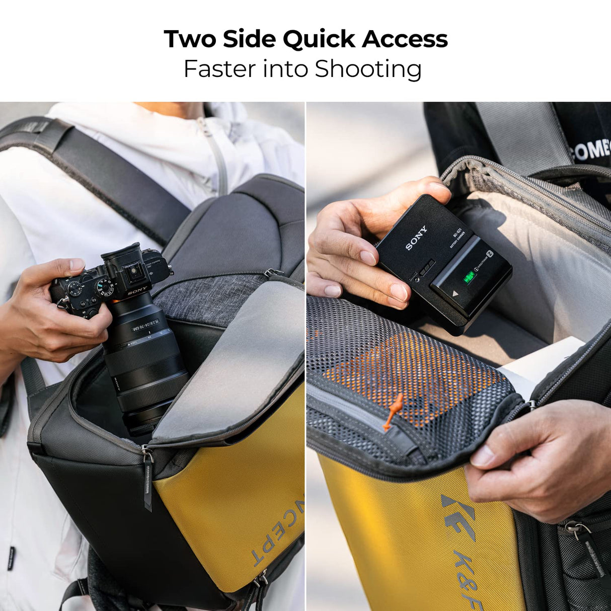 K&F Concept Mochila Cámara Profesional, Bolsa Fotógrafos Cámara Impermeable de Gran Capacidad para Camera Reflex Digital DSLR, Adecuado para viajes al aire libre senderismo fotografía Dorado