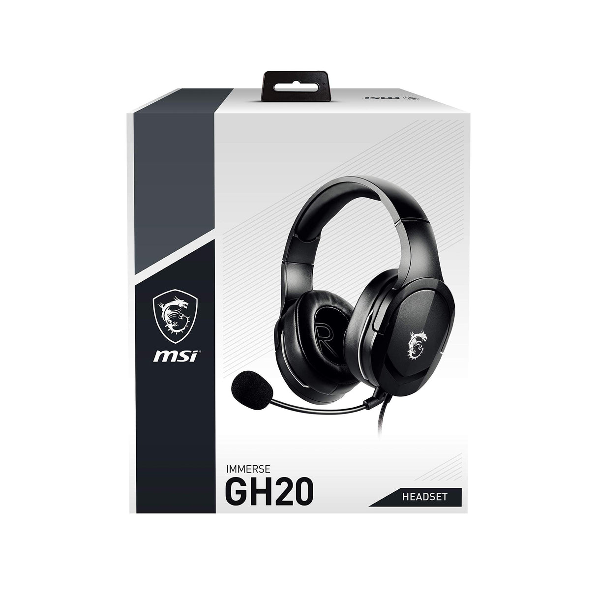 MSI Immerse GH20 - Auriculares para Juegos con Cable, diseño Ligero Ajustable, Controles de Volumen en línea, Auriculares Aptos para Gafas, Conector de Audio de 3.5 mm, PC/Mac/PS4/Xbox, Negro, Grande