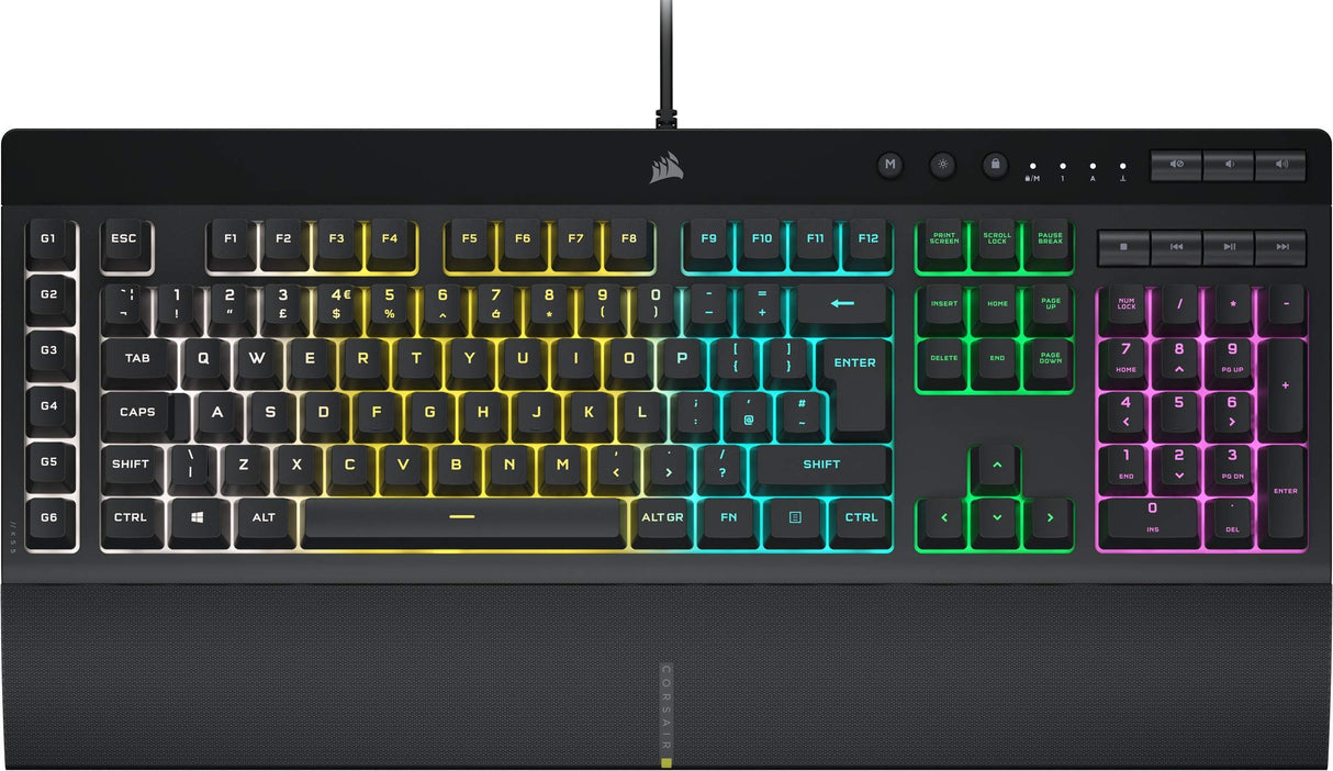 Corsair K55 RGB Pro Membrana Teclado para Juegos con Cable, IP42, Resistente al Polvo y a los derrames, 6 Teclas Macro con integración Elgato, Compatible con iCUE, QWERTY UK, PC, Mac, Xbox, Color