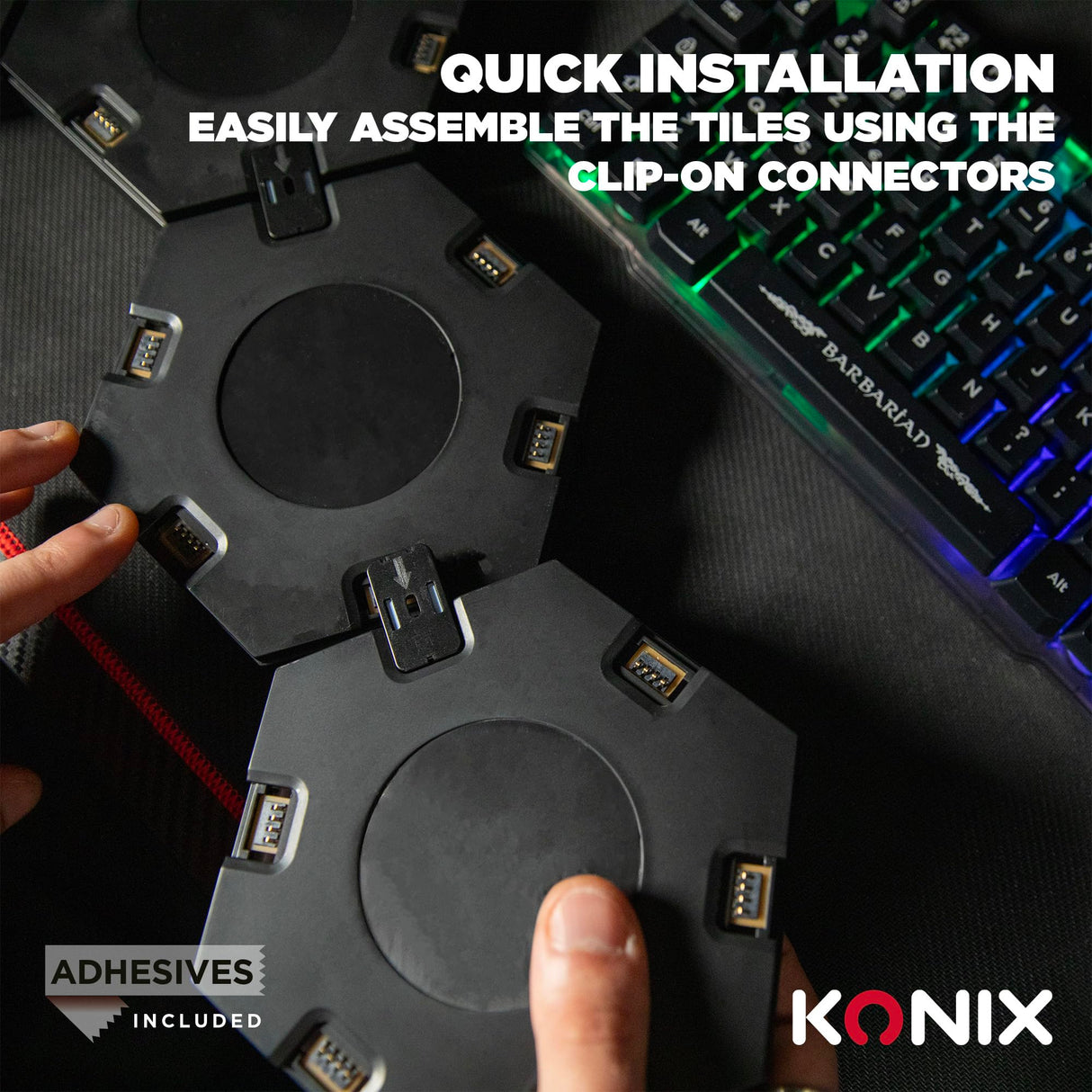 Konix Drakkar Pack de iluminación LED gaming Inferno 13,2 x 15,1 cm - Iluminación RGBIC - Sincronización musical - Compatible con Alexa y Google Home