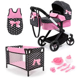 Bayer Design 17060AB Cochecito de muñeca XEO, Convertible, Regulable en Altura, Cuna de Viaje, Bolsa, Saco de Dormir, Accesorios