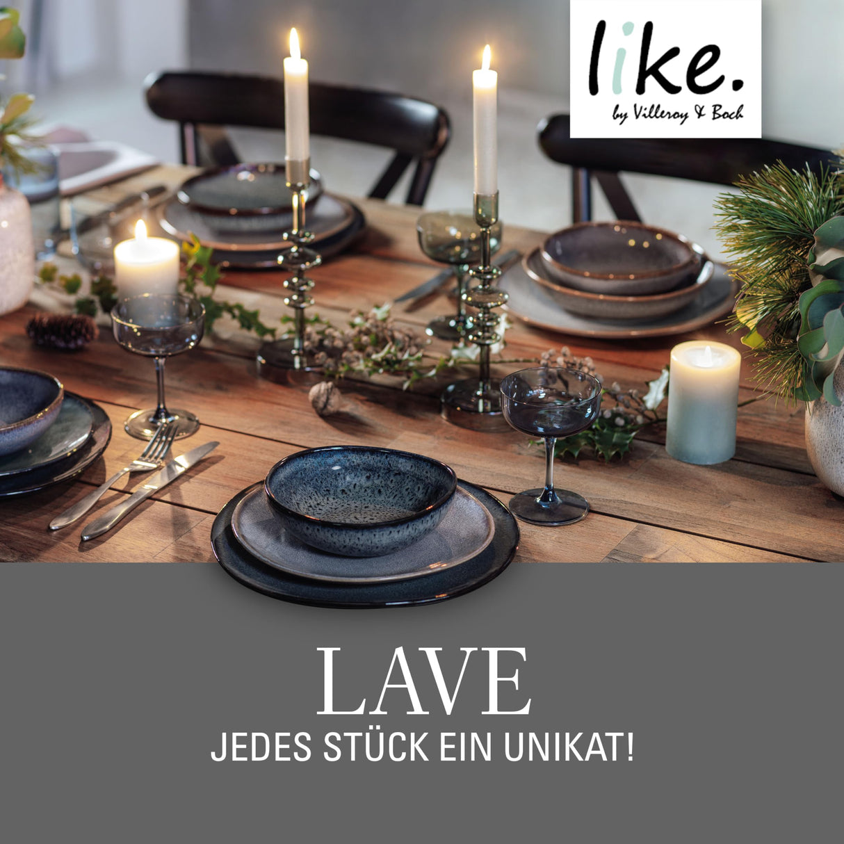 like. by Villeroy & Boch Lave, Set De Vajilla De Loza, 6 Piezas, Aspecto Alfarero, Servicio De Desayuno Para 2 Personas, Gris