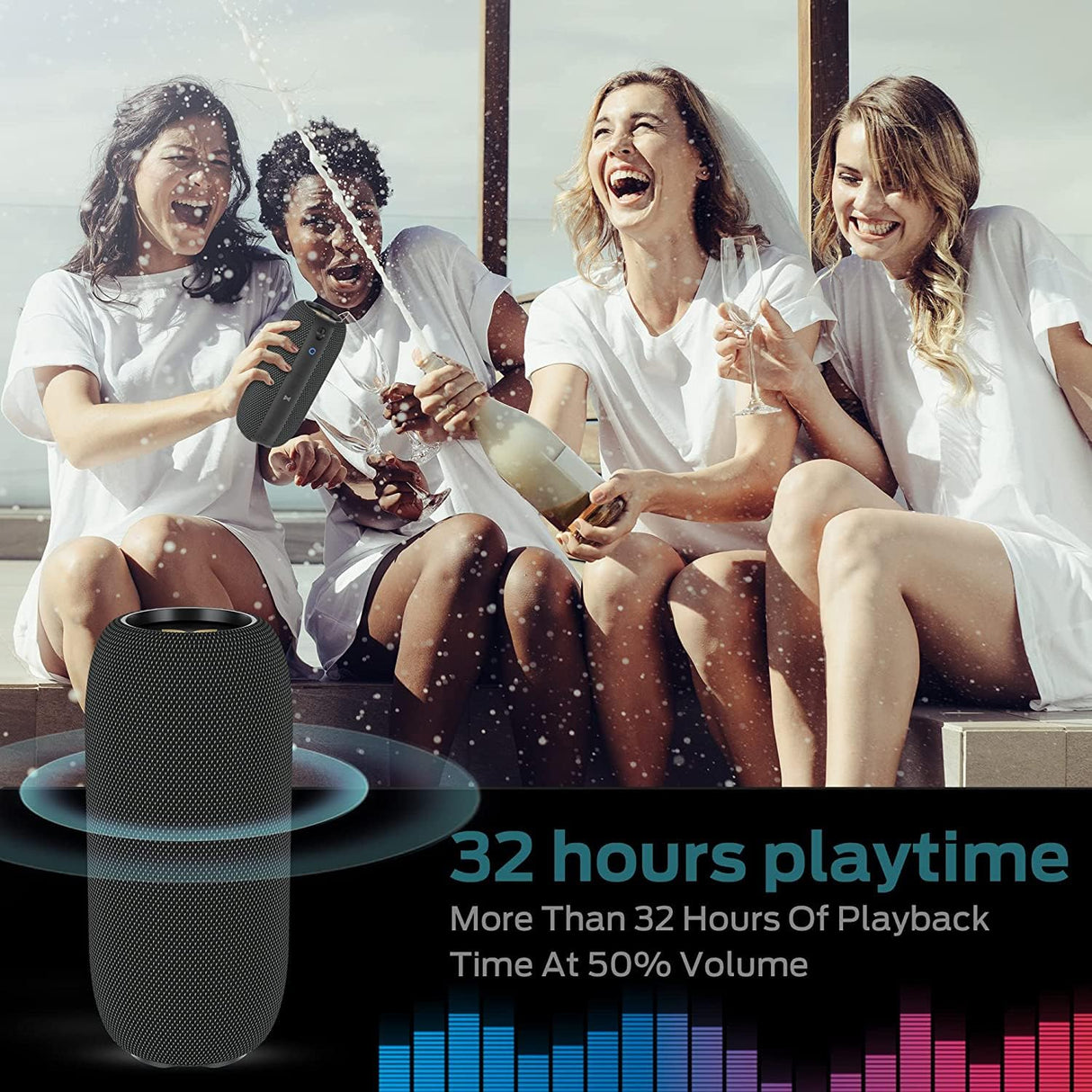Monster S320 - Boombox Bluetooth de 40 W, hasta 32 Horas de autonomía, con función de emparejamiento para instalación estéreo, Control de Voz, Compacto y Ligero, Resistente al Agua, Color Negro