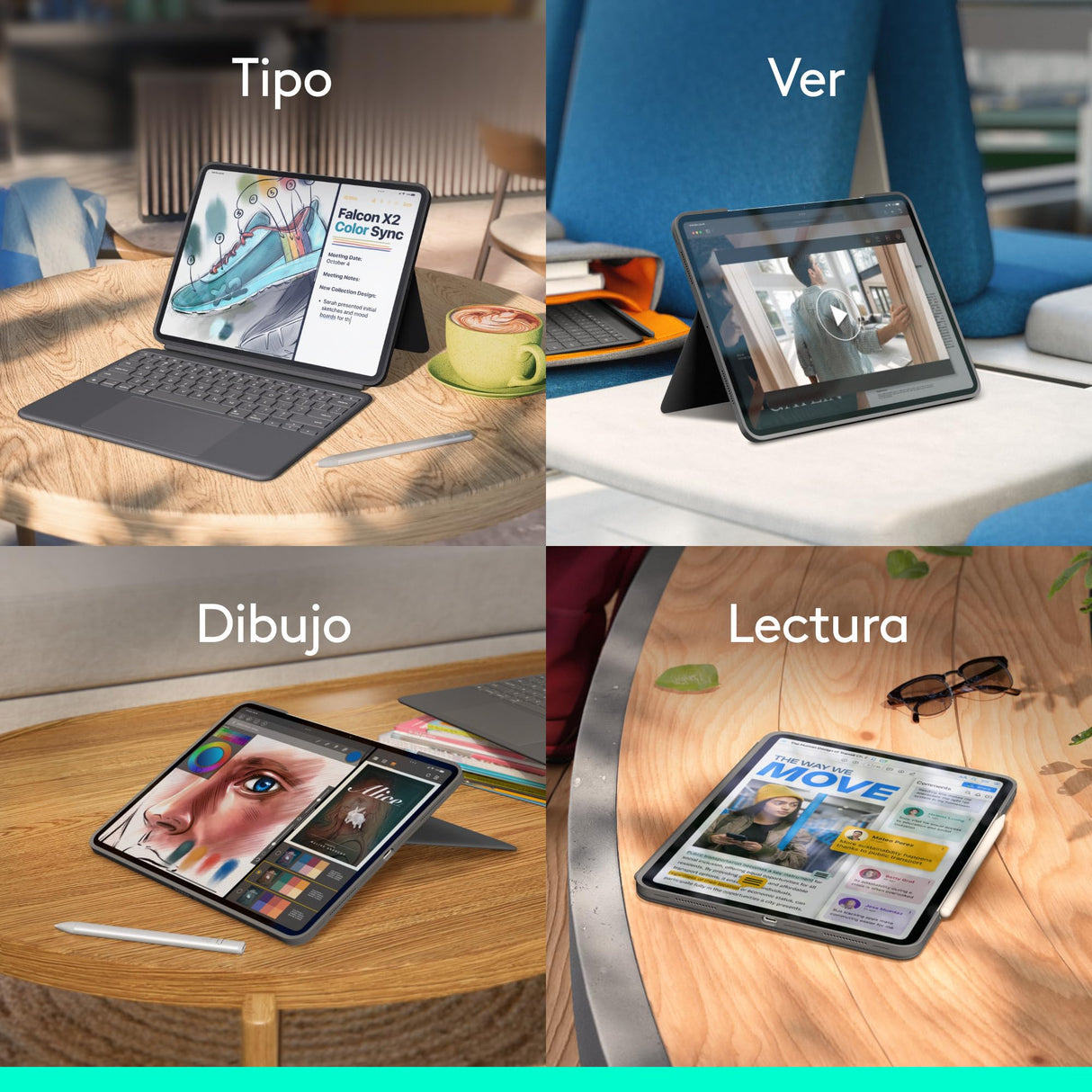 Logitech Combo Touch, funda con teclado, iPad Pro 13 pulgadas (M4)(2024) - Teclado retroiluminado extraíble con soporte abatible, escritura cómoda, modo multiuso, Disposición QWERTY Español, Grafito
