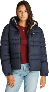 Tommy Jeans Cazadora Acolchada Mujer Quilt Rouch Tape Jacket con Capucha, Azul (Dark Night Navy), XS