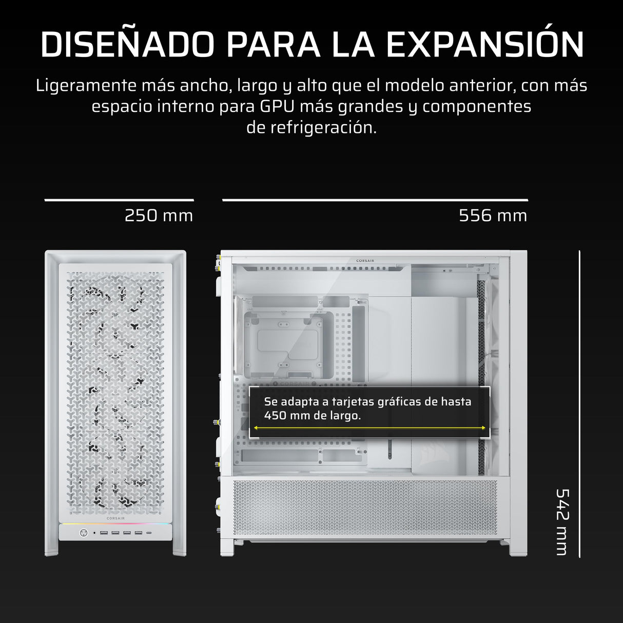 CORSAIR Frame 5000D RS Caja Modular Mid-Tower de Gran Flujo de Aire para PC – 4X Ventiladores RS Preinstalados, Sistema de Montaje de Ventiladores InfiniRail – Blanc