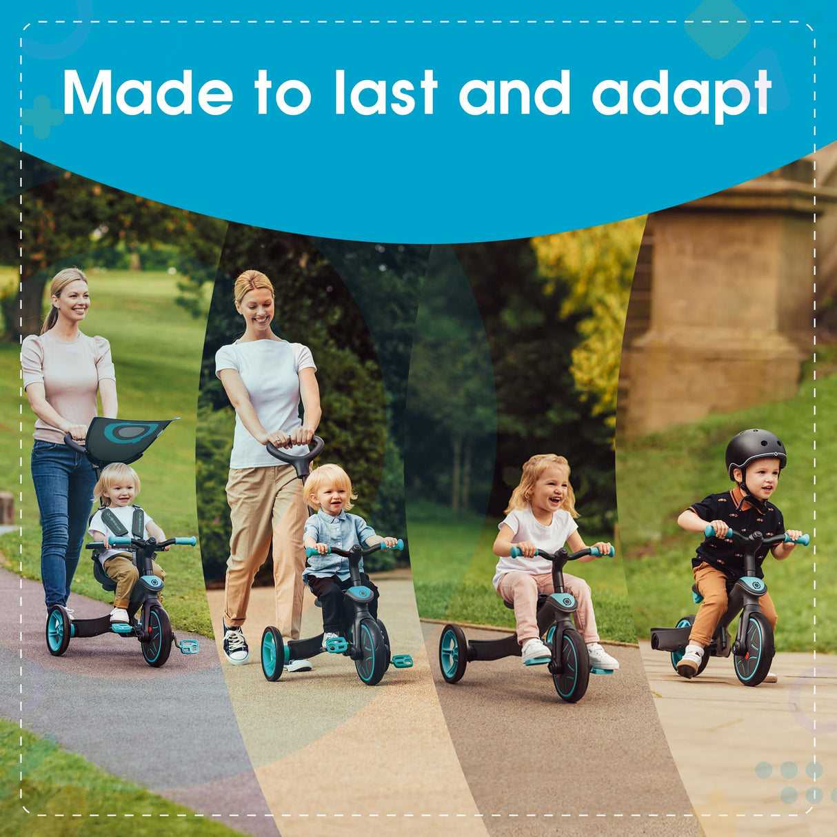 Globber - Explorer Trike 4 in 1 - Triciclo y Bicicleta de Equilibrio Todo en uno para niños pequeños de 10m + a 5 años +, Verde Azulado
