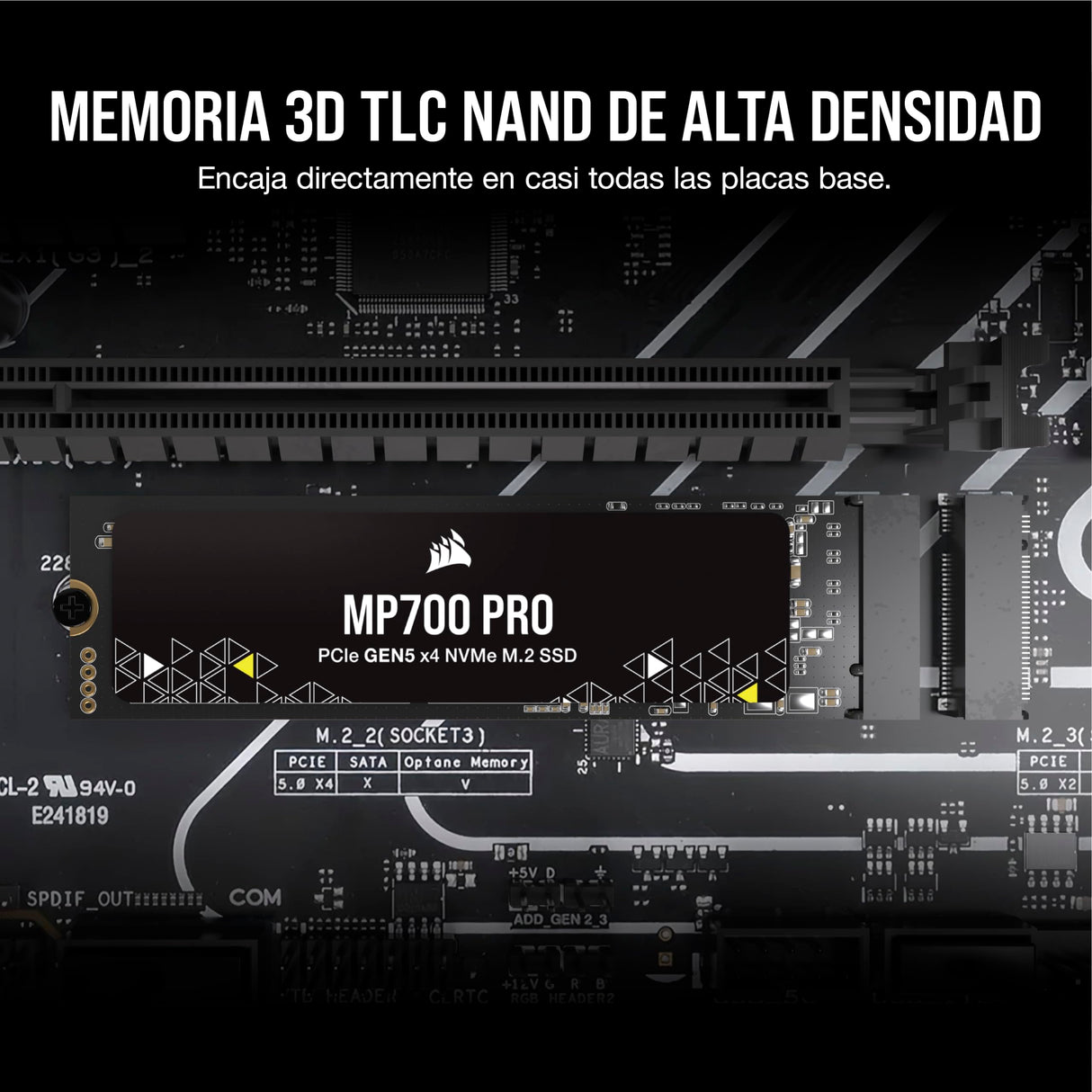 Corsair MP700 Pro 4TB SSD NVMe 2.0 M.2 PCIe Gen5 x4 de 2 TB - M.2 2280 - Lectura Secuencial de hasta 12.400 MB/s - NAND TLC de Alta Densidad - Negro