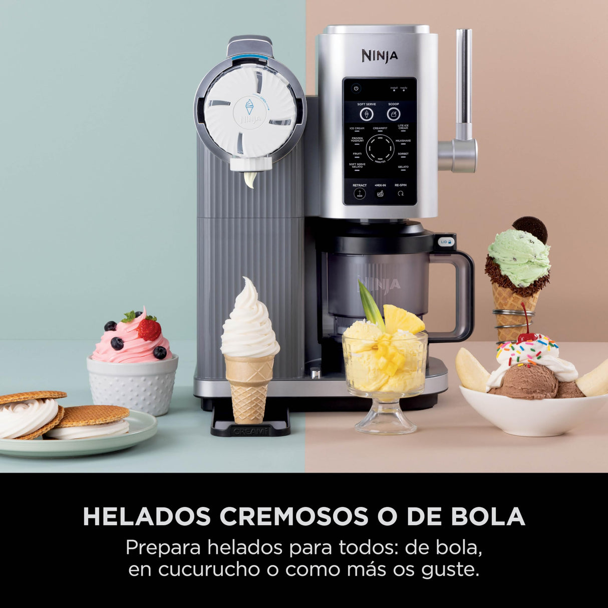 Ninja Swirl by CREAMi máquina de helados y máquina de yogurt helado con 2 tarrinas, 13 funciones, prepara helado, helado cremoso, gelato, sorbete, batido y más, opción de extras, Plata, NC701EU
