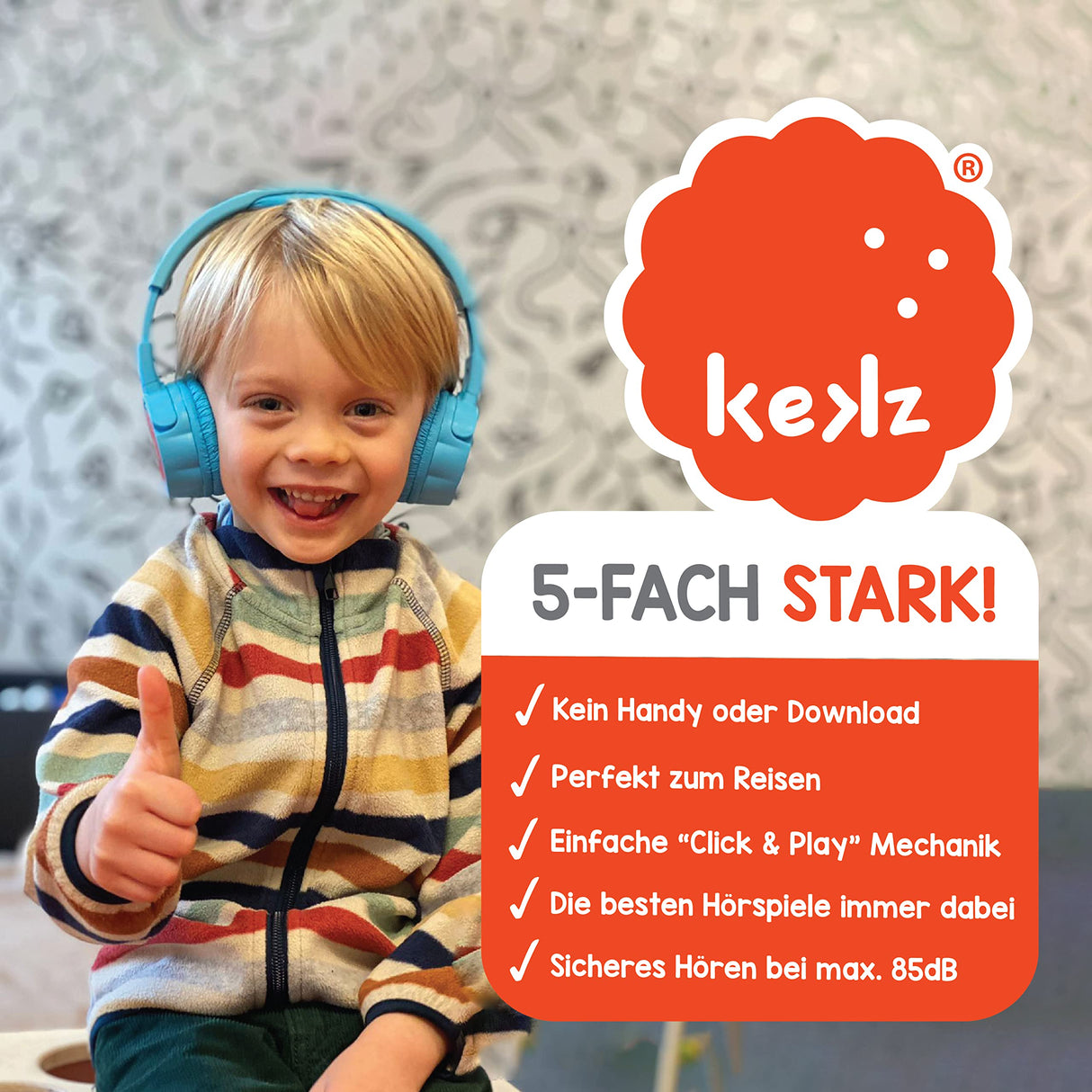 Kekz Drix Blue - Juego de auriculares para galletas (incluye chip de audio Cookie Crew (auriculares para niños a partir de 3 años, auriculares de viaje, aptos para viajes y en casa). Sin descarga, sin