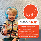 Kekz Drix Blue - Juego de auriculares para galletas (incluye chip de audio Cookie Crew (auriculares para niños a partir de 3 años, auriculares de viaje, aptos para viajes y en casa). Sin descarga, sin