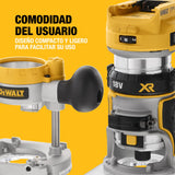 DEWALT Fresadora compacta XR 18V, motor sin escobillas, 1/4'' (8 mm), No incluye batería ni cargador, DCW604NT-XJ