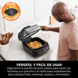 Ninja 5 en 1 Freidora de aire y parrilla de interior, 5 funciones de cocción sin humo, cocina hasta 4 hamburguesas, capacidad de 5,7 l, incluye termómetro digital para carne, negro/plata, EG351EU