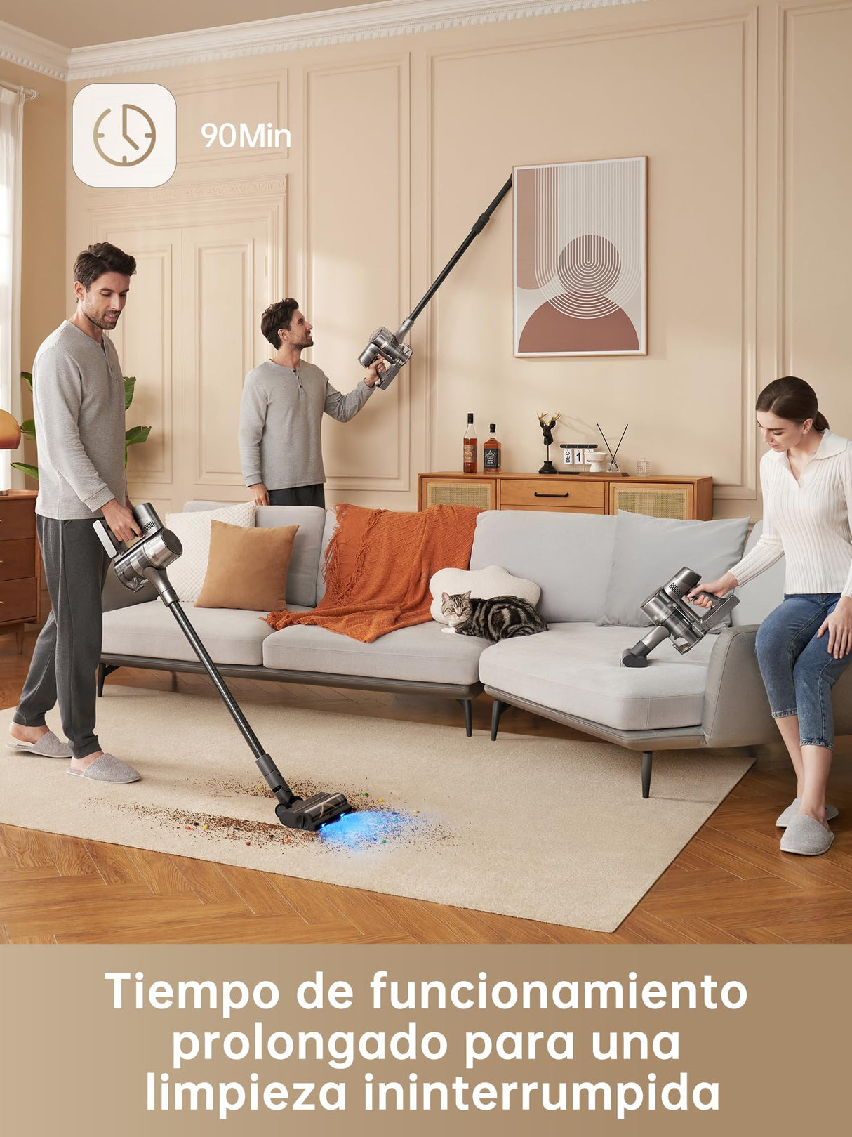 dreame R20 Aspirador inalámbrico, Succión Potente 190 AW, Funcionamiento 90 min, Detección de Suciedad, Pantalla LED, Luces LED Azules, Diseño antienredos, para hogar, Pelo Mascotas, Alfombras