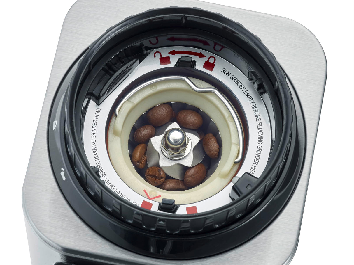 CASO BaristaChef Inox - Molinillo de café eléctrico con muelas cónicas, pantalla táctil, temporizador digital y sobresaliente, capacidad de 250g, 48 niveles de molienda precisos - acero inoxidable