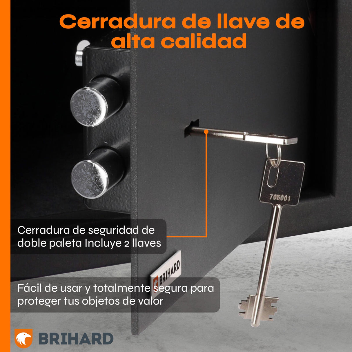 Brihard Business XXL Caja Fuerte con Llave Grande de 73x40x36cm con Bolsa A4 Ignífuga, para la Oficina 102L, con 3 Estantes Ajustables en Altura, para Documentos, Dinero y Joyas