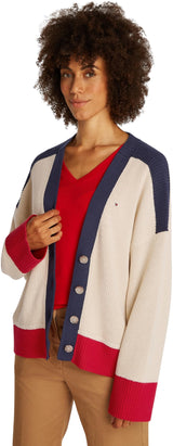 Tommy Hilfiger Chaqueta de punto Mujer Cárdigan con botones, Marfil (Country Ivory), L-XL