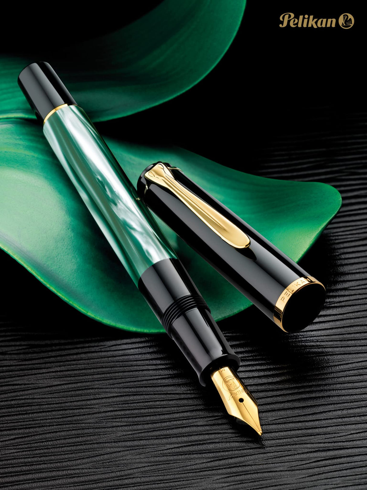 Pelikan Elegance Souverain M200 – Pluma estilográfica de punta fina, color negro/verde