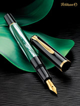 Pelikan Elegance Souverain M200 – Pluma estilográfica de punta fina, color negro/verde