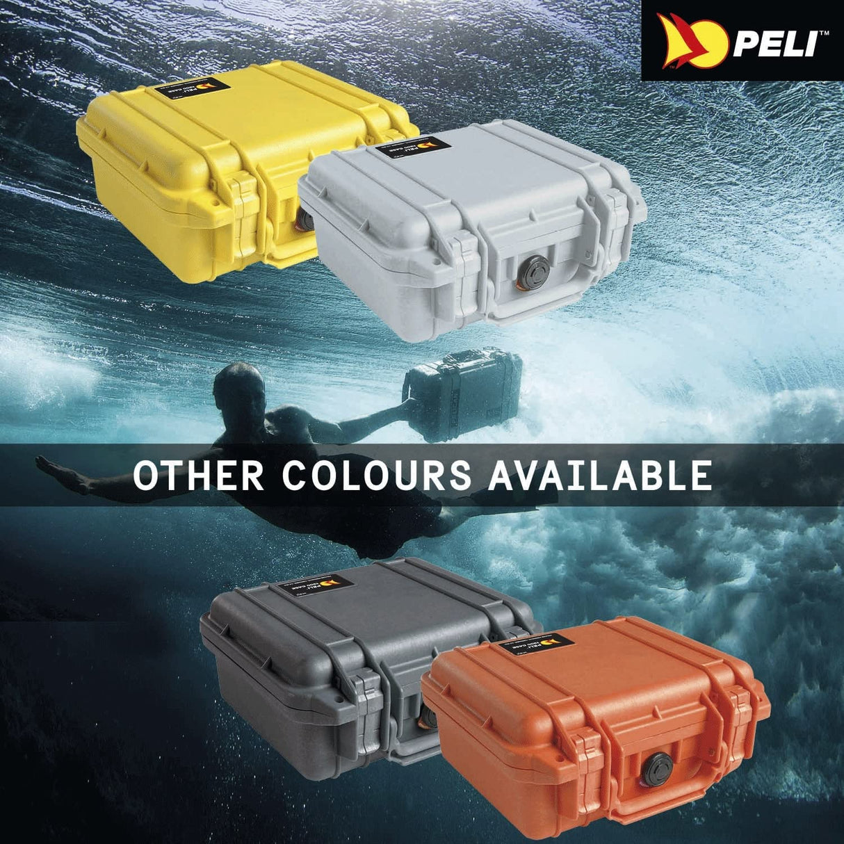 PELI 1200 Maleta fotográfica resistente al agua, al polvo y a los impactos, IP67 estanca e impermeable al polvo, 4L de capacidad, fabricada en EE.UU., con espuma personalizable, color gris