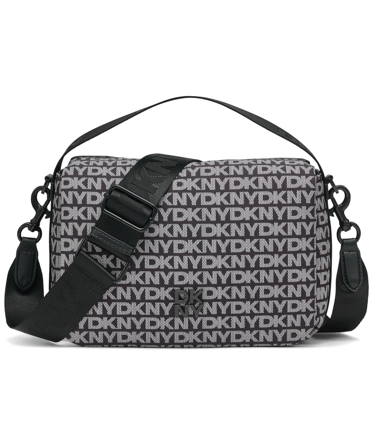 DKNY Hombros con solapa para mujer, 100% poliéster con ribete de poliuretano, logotipo negro y negro, Logotipo negro y negro
