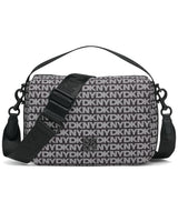DKNY Hombros con solapa para mujer, 100% poliéster con ribete de poliuretano, logotipo negro y negro, Logotipo negro y negro