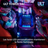 Sony ULT Tower 9AC, Altavoz Bluetooth definitivo para Fiestas, alimentación de Red, 2 Modos ULT Power Sound, Altavoz X-Balanced, iluminación y Sonido 360, entradas de Karaoke, Negro