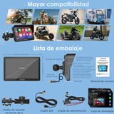 Pantalla Moto Carpuride W502, 5" IPS Táctil IP67 Impermeable, CarPlay & Android Auto Inalámbricos, GPS, Control por Voz Siri/Asistente Google, Dual Bluetooth, Soporte Ajustable Manillar