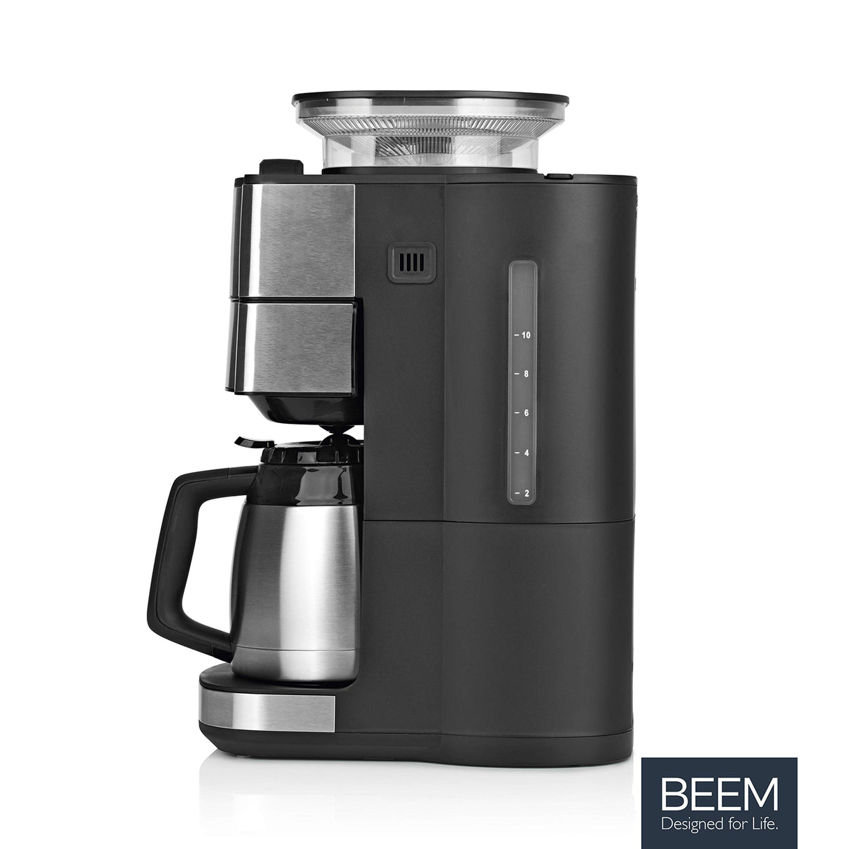 BEEM FRESH-AROMA-PERFECT II Cafetera de filtro con molinillo - Térmica | Acero inoxidable | Jarra térmica | Temporizador 24h | 1000 W | Recipiente para granos de 180 g