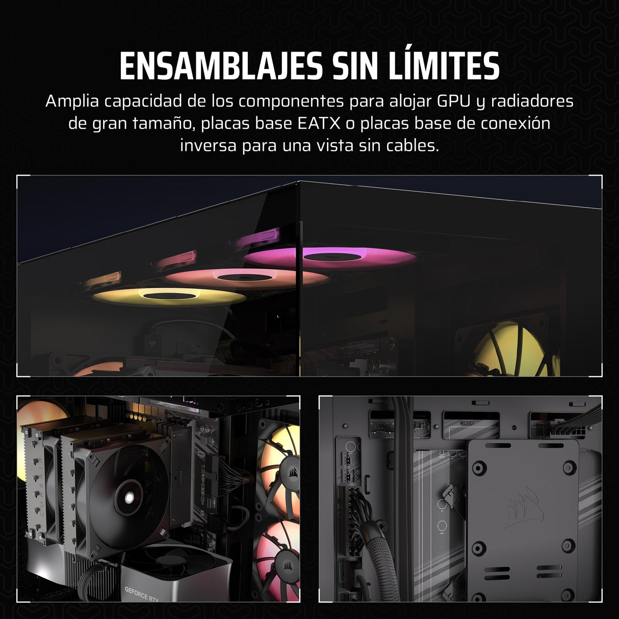 CORSAIR 3500X ARGB Media-Torre ATX Caja de PC - Cristal Templado Panorámico - Compatible Placa Base de Conexión Inversa - 3X Ventiladores CORSAIR RS120 ARGB Incluidos - Negro