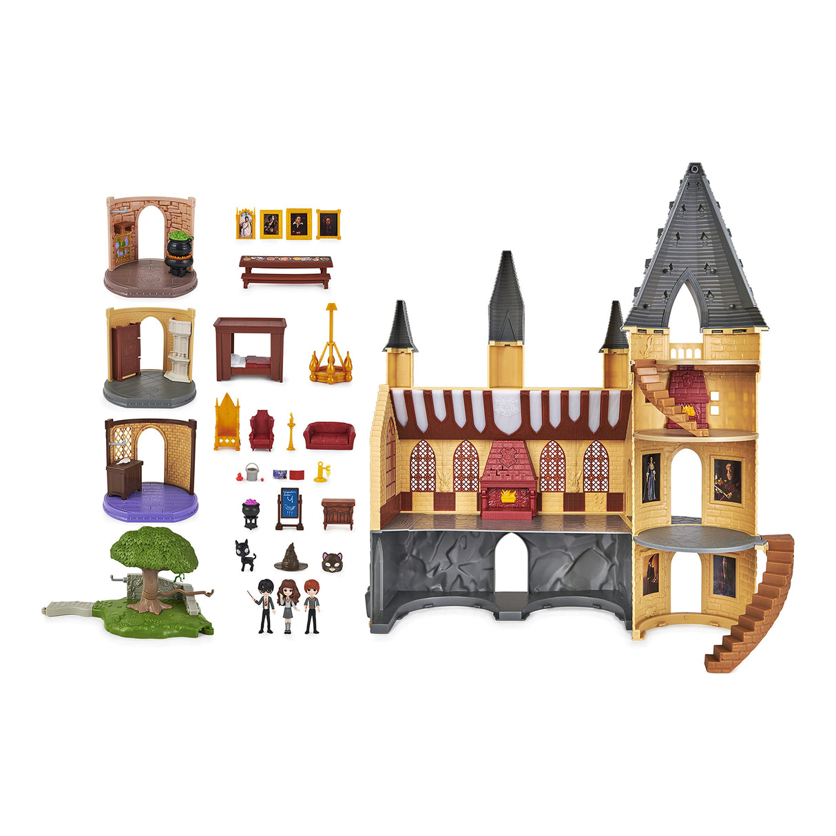 Wizarding World, Magical Minis Deluxe Hogwarts Castle exclusivo de Amazon con 3 escenarios de clase, 22 accesorios, 3 figuras, luces y sonidos