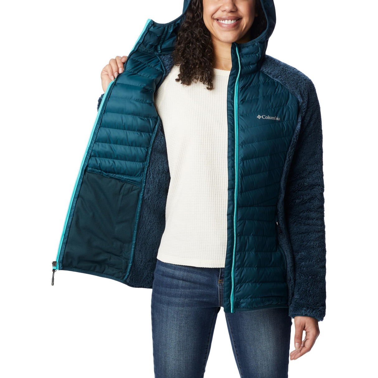 Columbia Powder Lite Sherpa Hybrid Jacket, Chaqueta Acolchada para Mujer, Night Wave, Talla XS