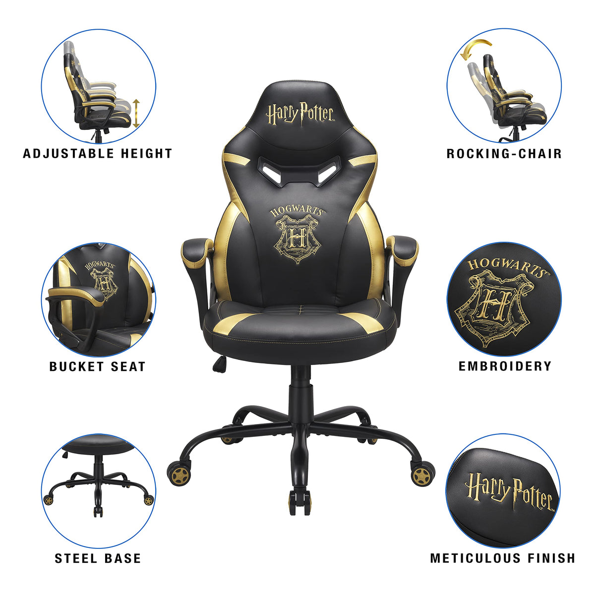 Harry Potter - Silla gaming junior - asiento gamer para escritorio - sillon de oficina - Negro y oro Licencia oficial