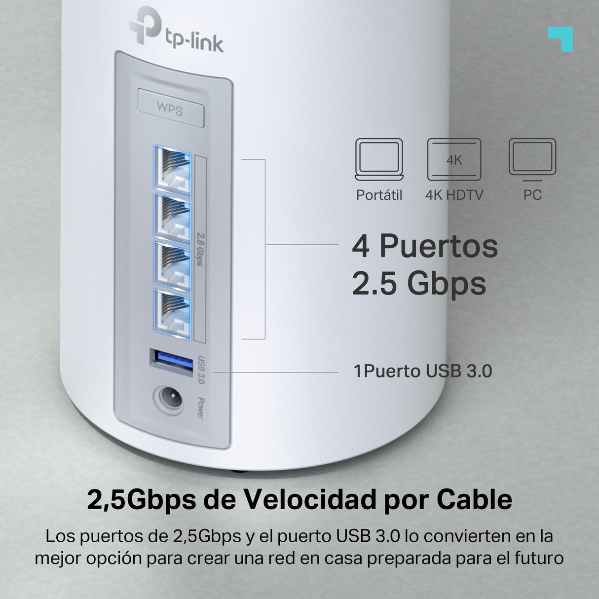TP-Link Deco BE65(2-Pack) Wi-Fi 7 Mesh WLAN Set (Paquete de 3), Tribanda 5760 Mbit/s (6 GHz) + 2880 Mbit/s (5 GHz) + 574 Mbit/s (2,4 GHz), 6 transmisiones, 4 Puertos 2,5G, 1 USB 3.0