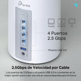 TP-Link Deco BE65(2-Pack) Wi-Fi 7 Mesh WLAN Set (Paquete de 3), Tribanda 5760 Mbit/s (6 GHz) + 2880 Mbit/s (5 GHz) + 574 Mbit/s (2,4 GHz), 6 transmisiones, 4 Puertos 2,5G, 1 USB 3.0