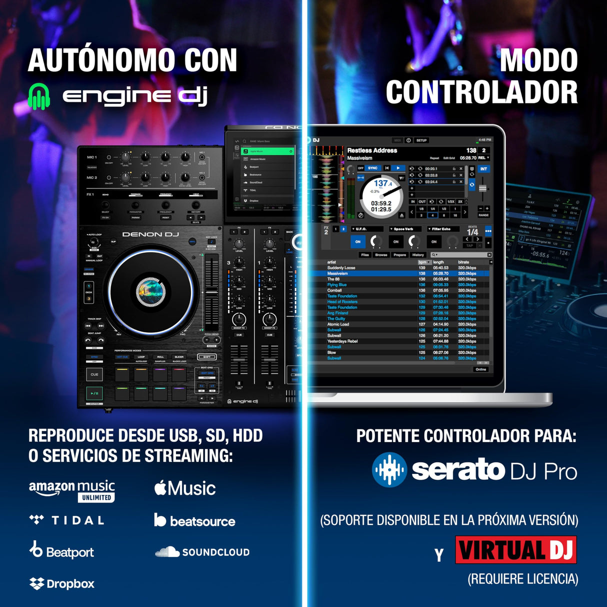Denon DJ PRIME 4+ controlador DJ autónomo con Separación de Stems en 4 Decks, streaming por wifi, Mezclador, pantalla táctil 10,1", control de luces
