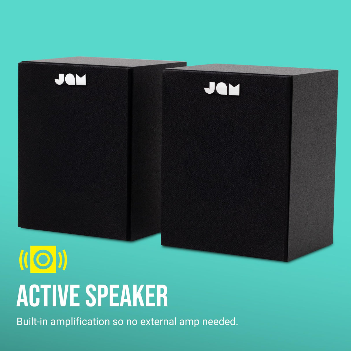 JAM Altavoces de Estantería - Altavoces Cableados con Entradas AUX y RCA, Compatibles con Tocadiscos y Reproductores de Vinilos, Altavoces Activos, Amplificación Integrada, Negro