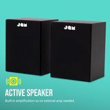 JAM Altavoces de Estantería - Altavoces Cableados con Entradas AUX y RCA, Compatibles con Tocadiscos y Reproductores de Vinilos, Altavoces Activos, Amplificación Integrada, Negro