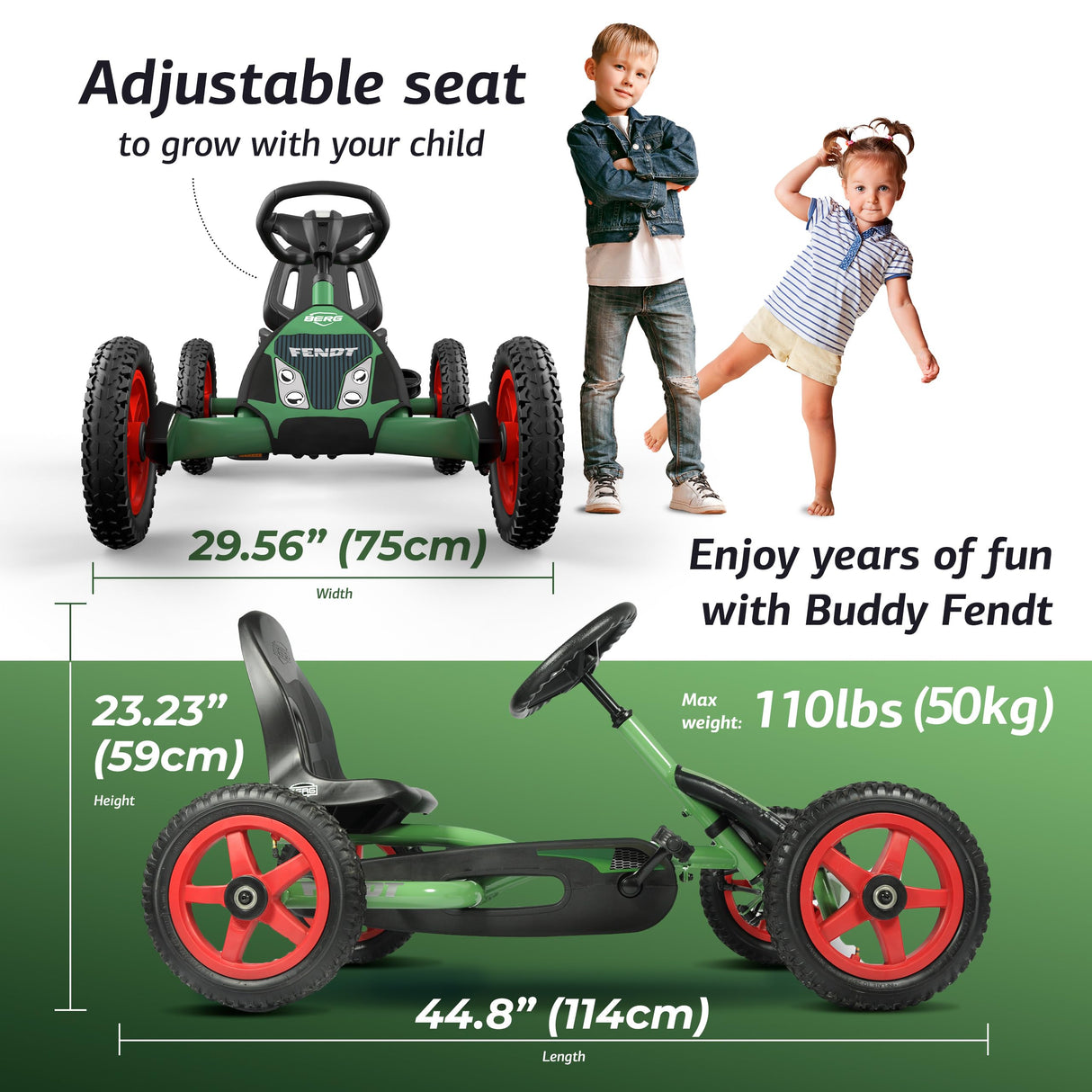 Fendt- Berg Luftreifen und Freilauf Buddy Fendt Go-Kart-Vehículo Infantil, Individual, Color Verde, Kinderspielzeug, für Kinder im Alter Von 3-8Jahren (24.21.54.00)