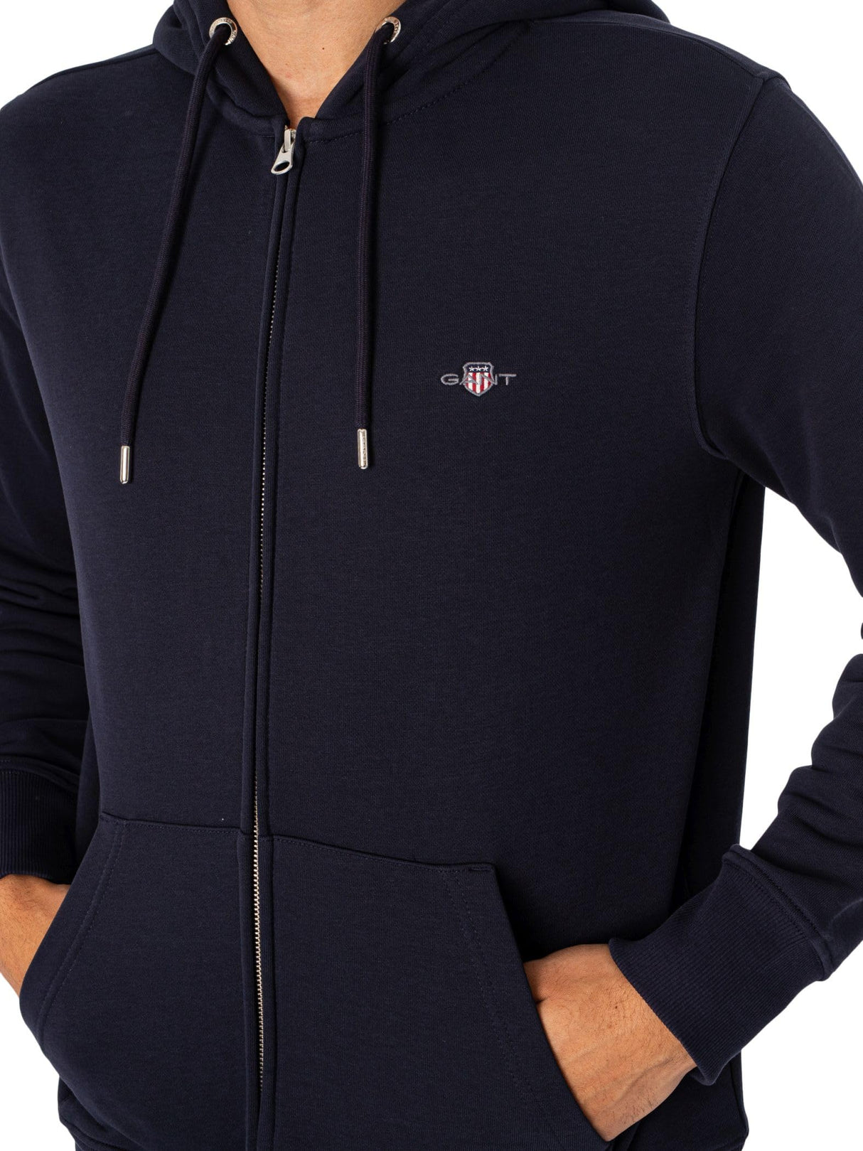 GANT Hombre Sudadera con Capucha Y Cremallera con Escudo Regular, Evening Blue, M