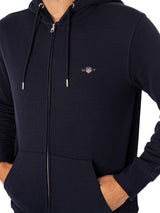 GANT Hombre Sudadera con Capucha Y Cremallera con Escudo Regular, Evening Blue, M